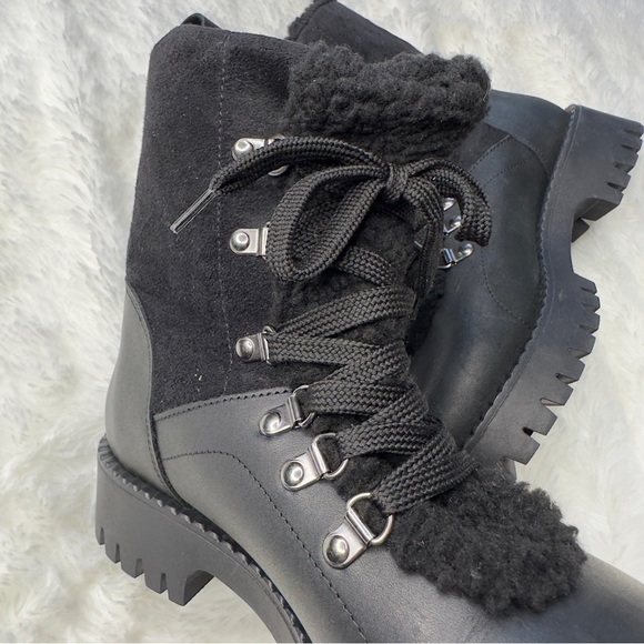 Bootlegger | Black NWT 7 1/2 Military Combat Lace Up Sherpa Leather Boots - Picture 11 of 13